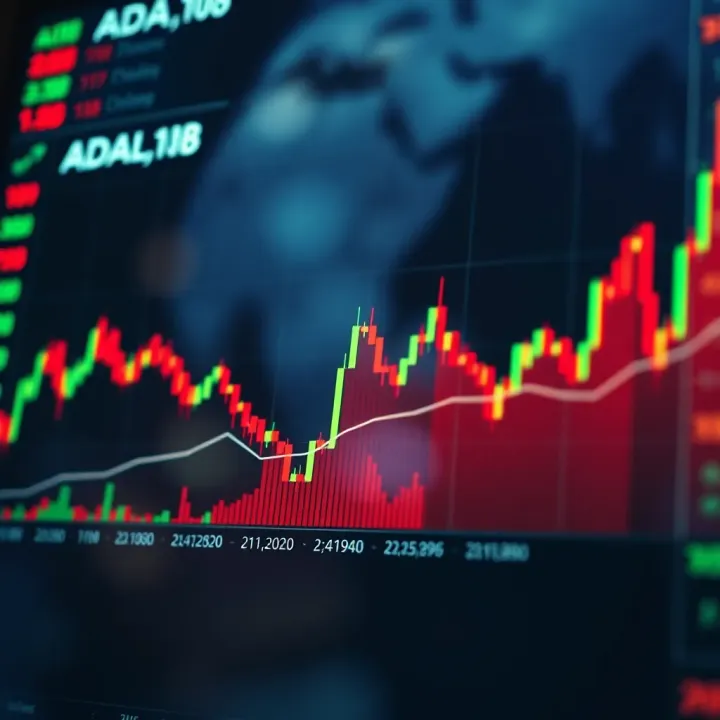 Chart showing fluctuations in ADA cryptocurrency price over time with market trend indicators