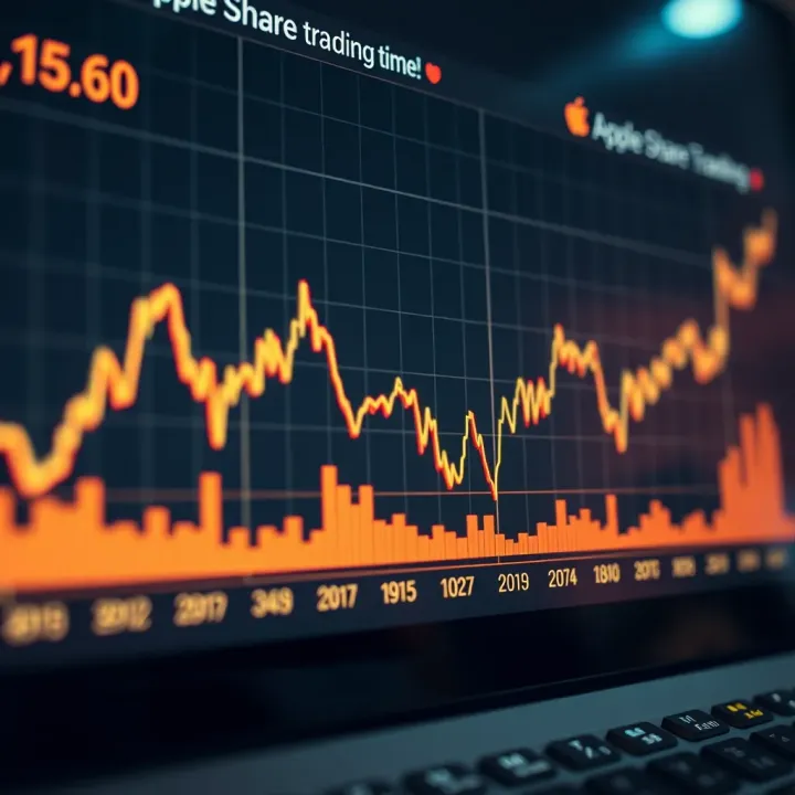 Graph showing Apple share price fluctuations over time with highlighted trends