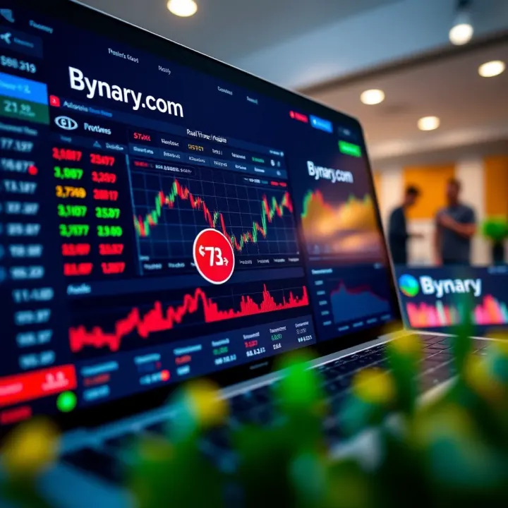 Binary.com Platform with Real-Time Market Data Binary.com trading platform dashboard showing live market data and options for placing trades