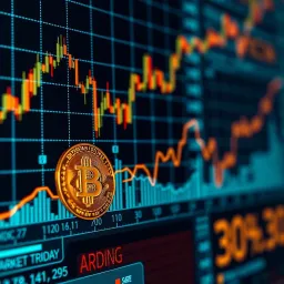Bitcoin Price Movement Driven by Economic and Regulatory Factors Graph illustrating Bitcoin's price fluctuations influenced by global economic indicators and regulatory changes