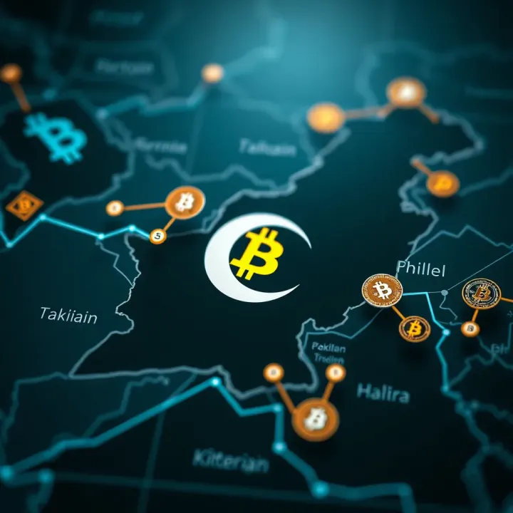 Cryptocurrency Regulatory Environment and Market Impact in Pakistan Map highlighting Pakistan with overlay of cryptocurrency symbols and regulatory icons
