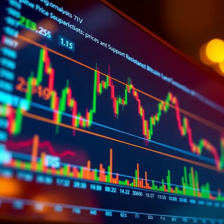 Technical Analysis of Bitcoin Price Trends and Forecasts Technical analysis chart displaying Bitcoin price trends with key support and resistance levels highlighted