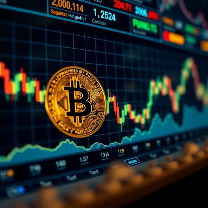 Graph showing fluctuating Bitcoin prices with upward and downward trends