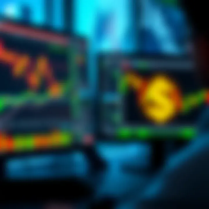 Overview of forex trading platforms with charts and currency symbols on computer screens