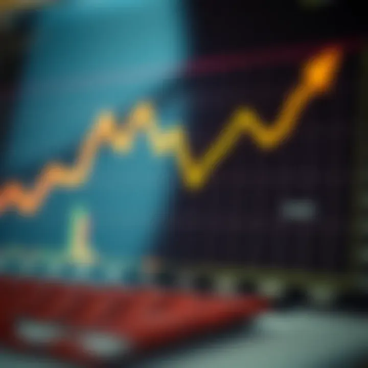 Graph showing currency value trends with upward and downward movements representing investment risks and benefits