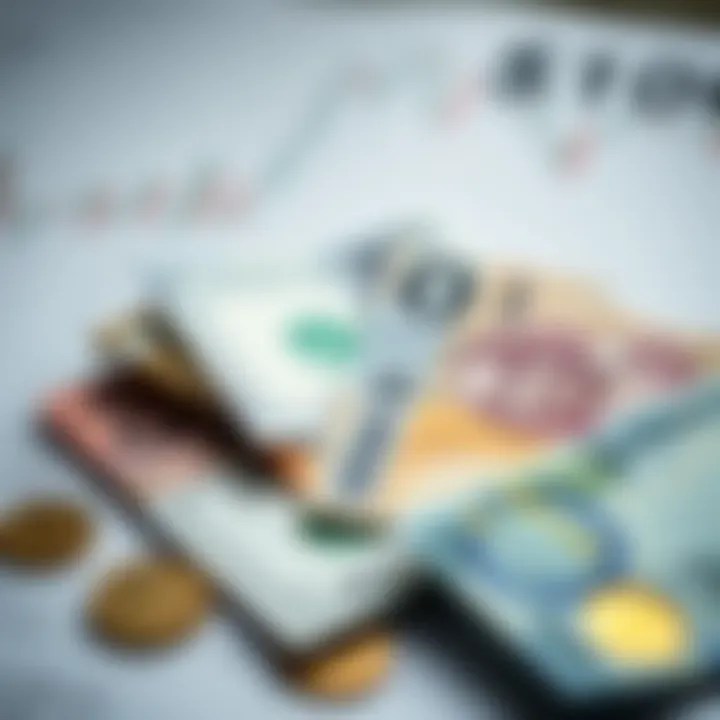 Illustration of various global currencies including US dollar, Euro, and Pakistani rupee on a financial background