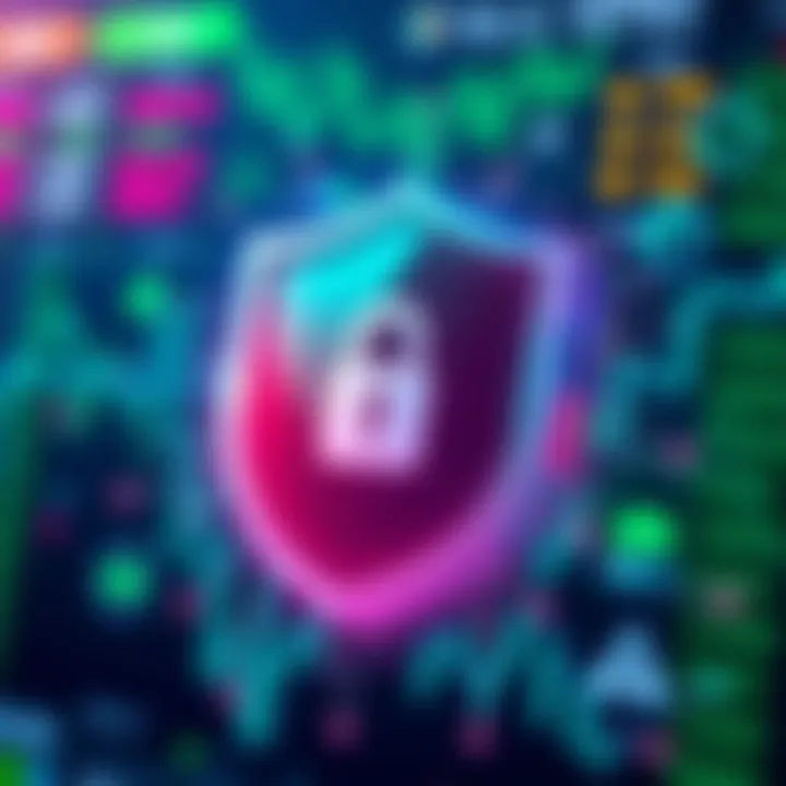 Illustration of security shield overlaying digital financial icons symbolizing secure trading