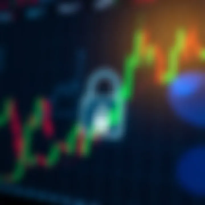 Secure digital padlock icon overlaid on a financial graph representing app security