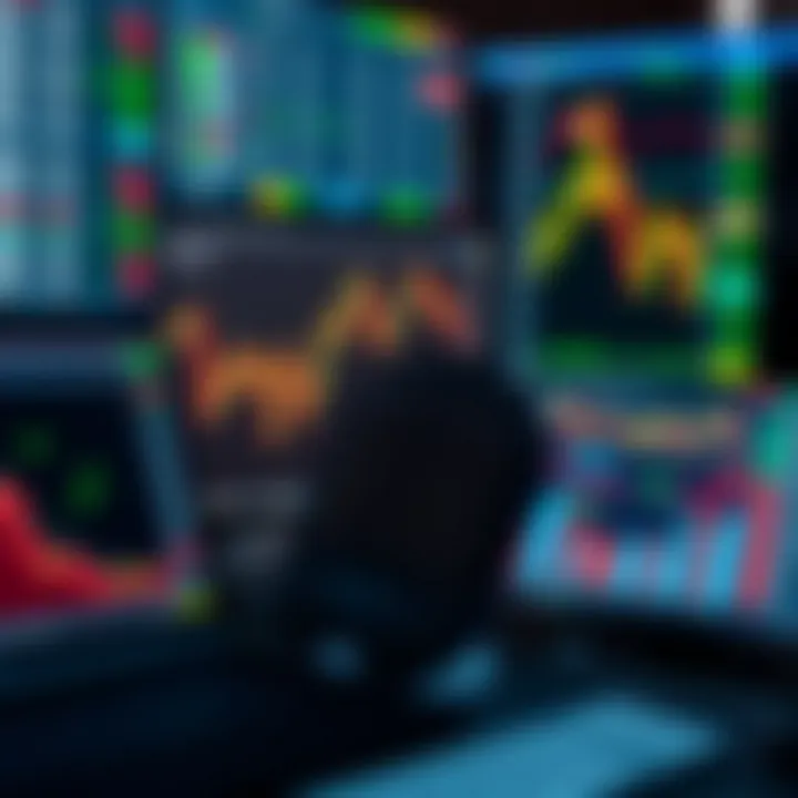 Multiple trading platform interfaces displayed on a computer with currency symbols