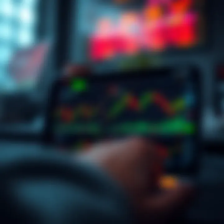 Dashboard of a mobile trading app showing live stock market data and charts