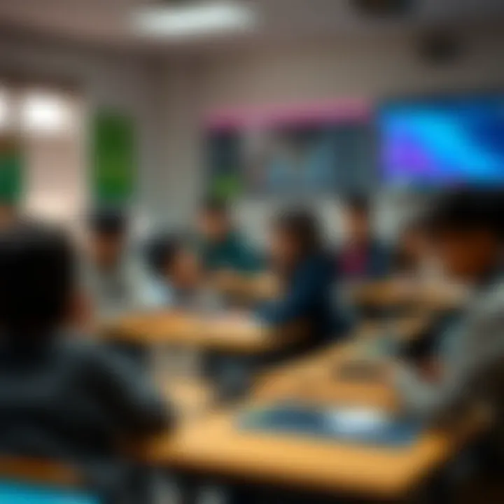 Classroom with students engaged in interactive learning using digital devices