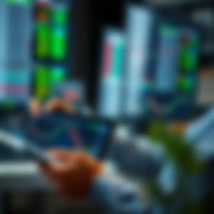 Using PDF Trading Books to Enhance Market Analysis Skills Illustration of a trader reviewing charts with a PDF trading book on a tablet