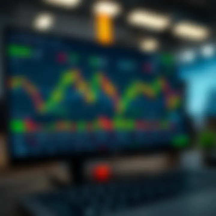 Interface of a demo account displaying virtual trades and market charts