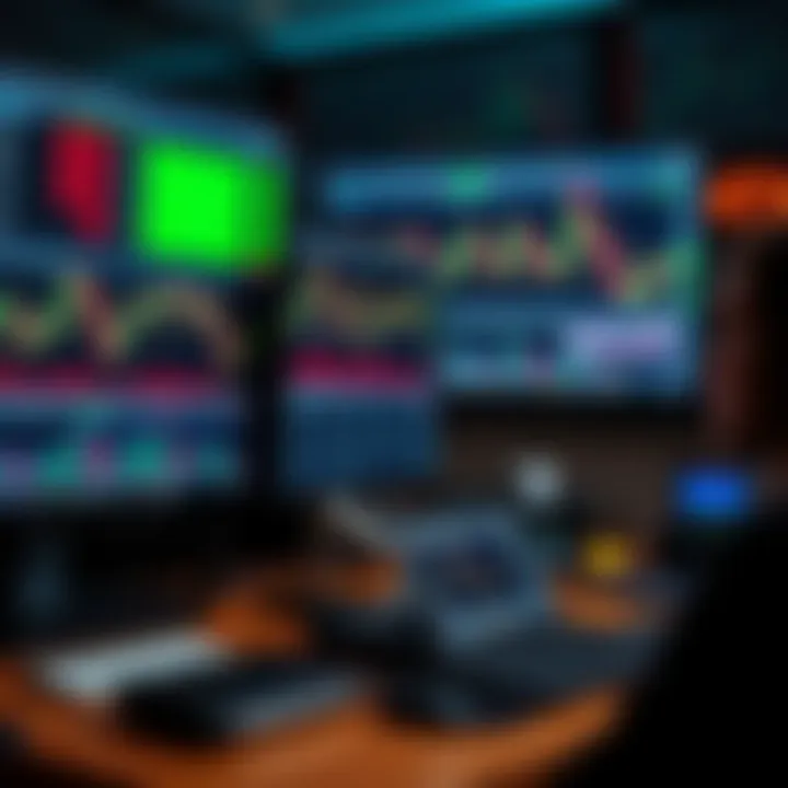 Workspace with a computer screen displaying trading software and financial data