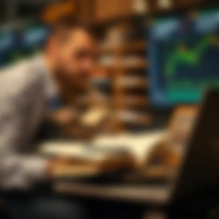 Person studying trading materials with notes and laptop