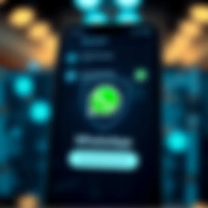 Secure mobile chat interface with crypto currency symbols and a shield icon indicating protection