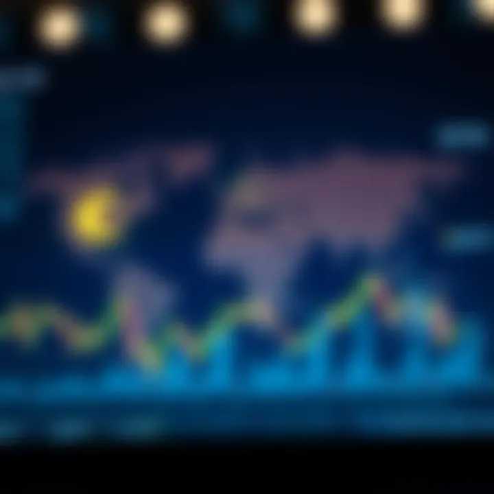 Illustration of economic and political factors influencing currency value including charts and global connections