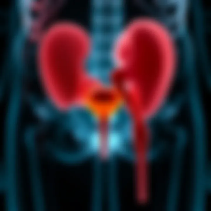 Detailed illustration of the prostate gland anatomy showing its location near the bladder and urethra