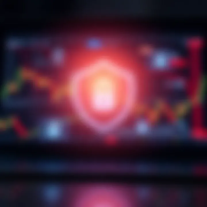 Conceptual illustration of secure online trading with financial graphs and digital security icons