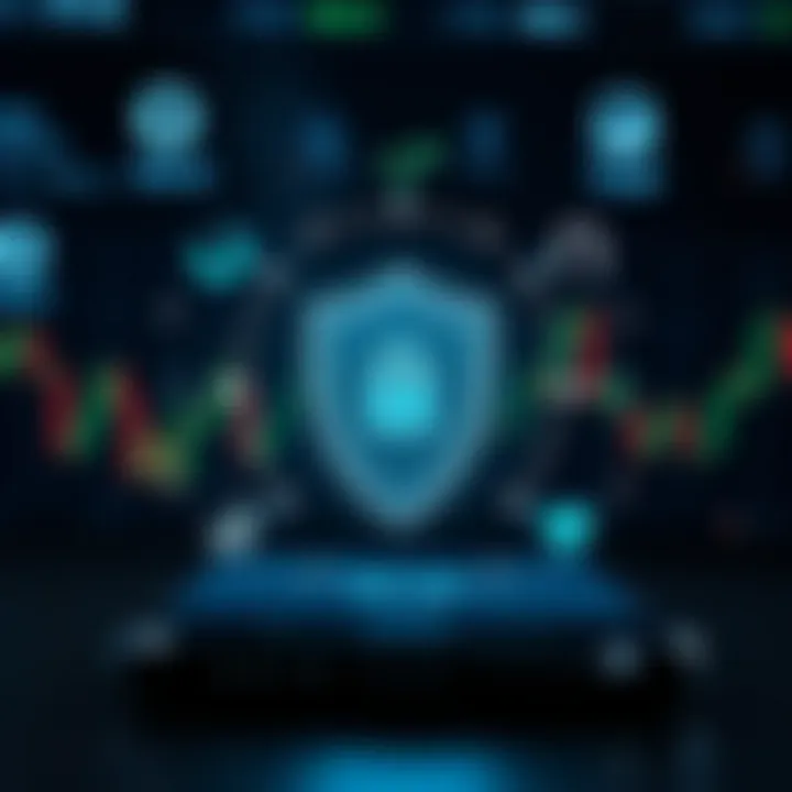 Secure and Compatible Forex Mobile Trading Environment Secure trading environment concept with shield icon and digital symbols representing broker compatibility and mobile security