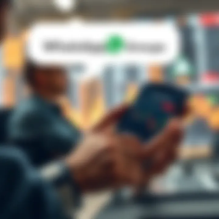 Illustration of a trader analyzing market data alongside a message bubble showing trading tips on a mobile device