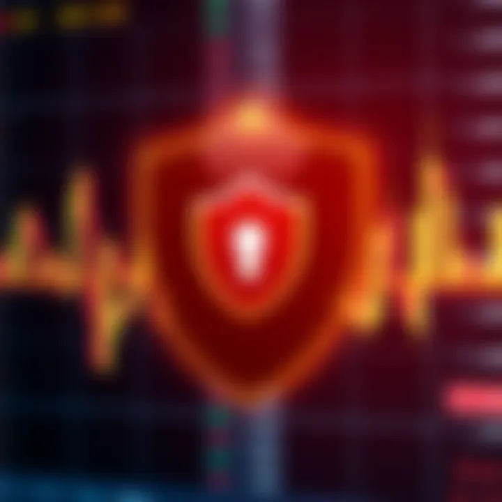 Security shield icon overlay on a digital trading platform background