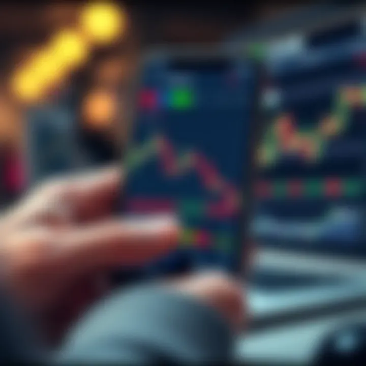 Mobile device showing TradingView live chart interface highlighting real-time alerts and customizable chart settings