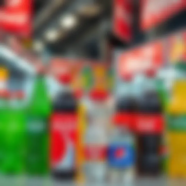 Various beverage products from Pakistani local competitors displayed against a market backdrop
