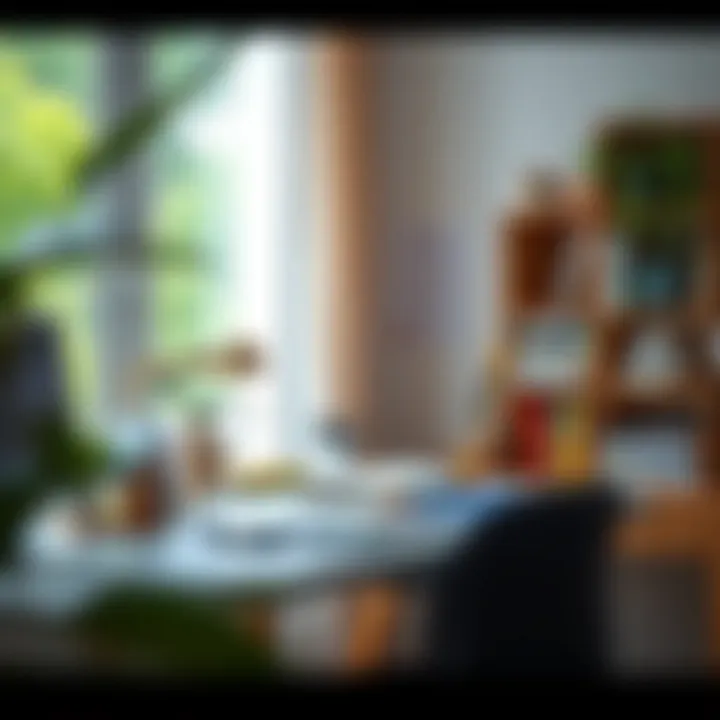 Calm workspace with natural light and organized desk to promote stress relief