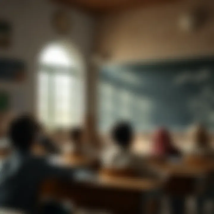 School classroom in Pakistan with students learning Urdu on blackboard