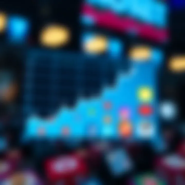 Graph showing rising digital content engagement with various social media icons