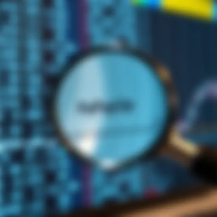 Magnifying glass highlighting details on a digital timeline with binary code in the background