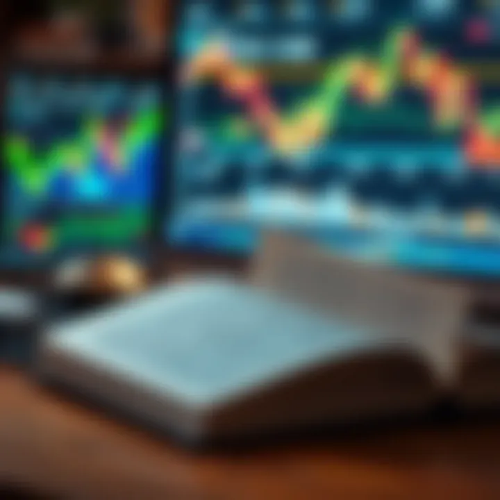 Open book with financial charts and graphs on computer screen