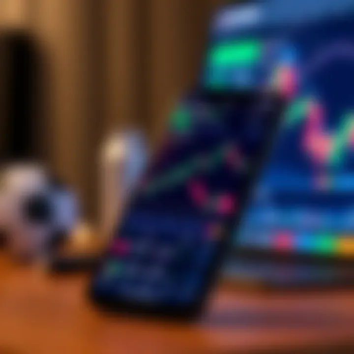 Mobile phone displaying a trading app interface with stock charts and real-time market data
