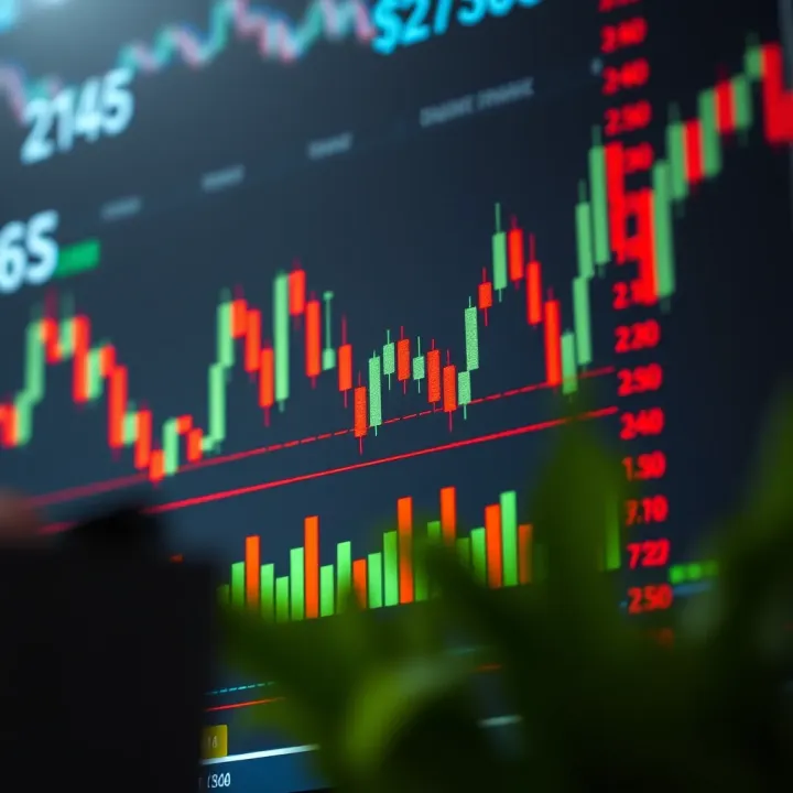 Candlestick Chart Featuring Key Trading Indicators Candlestick chart with various technical indicators for trading analysis