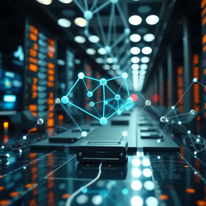 Diagram showing Cardano blockchain technological upgrade with nodes and network connections
