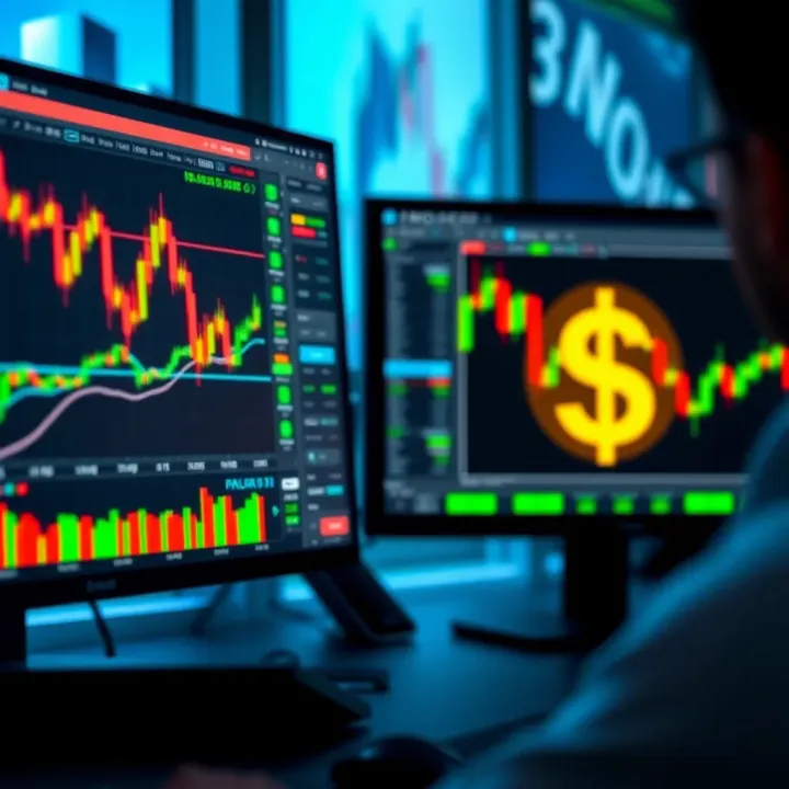 Overview of forex trading platforms with charts and currency symbols on computer screens
