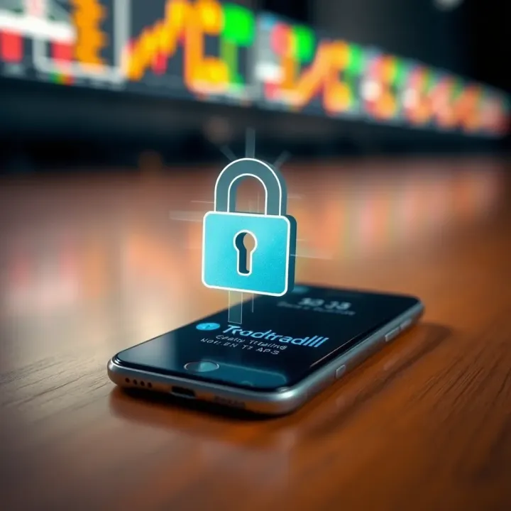 Ensuring Safety and Security in Trading Applications Secure digital padlock symbol overlaid on a smartphone illustrating online trading security