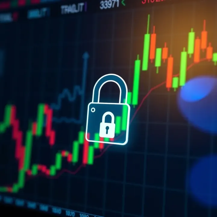 Secure digital padlock icon overlaid on a financial graph representing app security