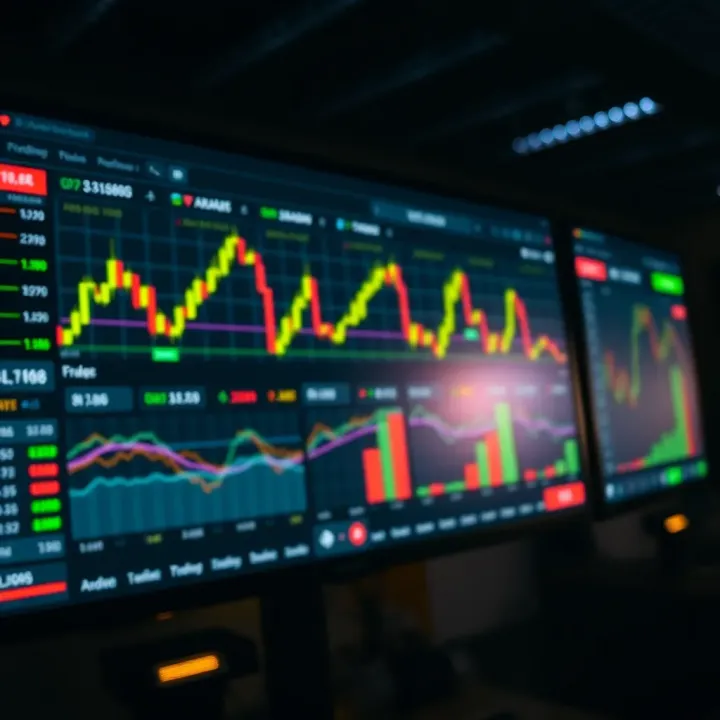 Trading Platform Dashboard with Financial Charts and Tools Dashboard of a trading platform showing various financial charts and trading tools