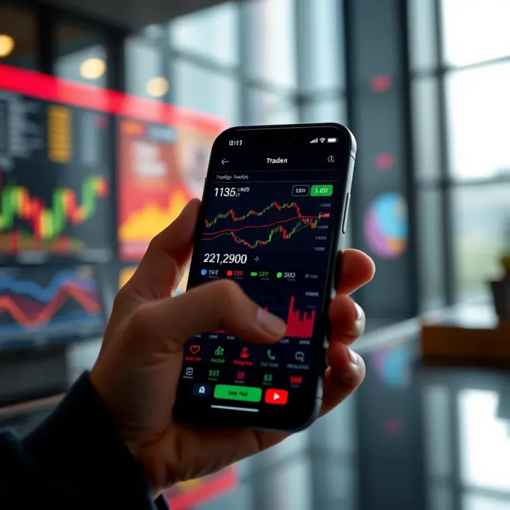 Mobile device displaying a user-friendly trading app interface with charts and market data relevant to Pakistan