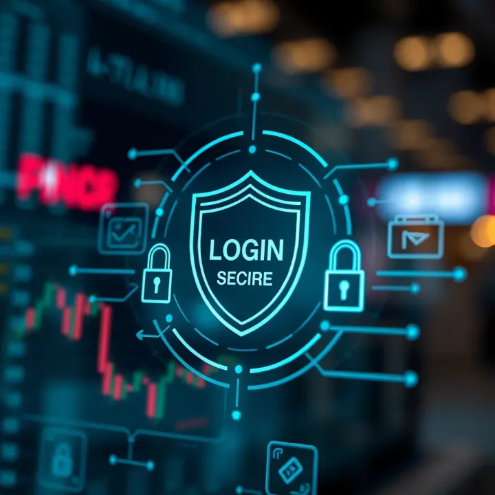 Security Features Ensuring Safe Trading Experience Illustration of secure login with shield and lock icons representing data protection in trading applications