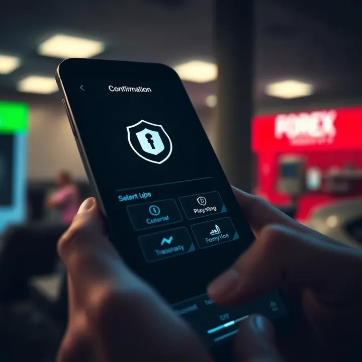 Secure mobile transaction screen showing confirmation of currency exchange with security icons