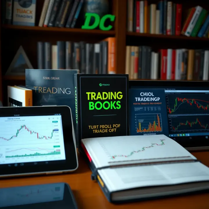 Collection of trading books displayed on digital devices including tablets and laptops
