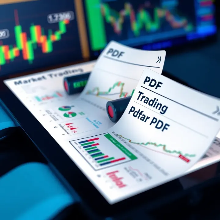 Digital Access to Trading PDFs with Market Charts Collection of open trading PDF documents with graphs and charts visible on a digital tablet screen