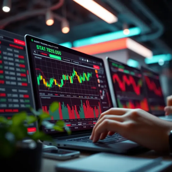 Secure Online Trading Platform with Market Analytics Secure online trading platform interface displaying market trends and analytical charts