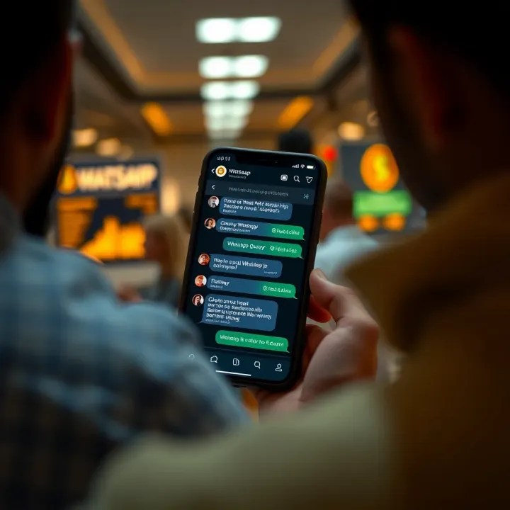 Smartphone screen displaying a lively cryptocurrency discussion in a messaging app chat group.