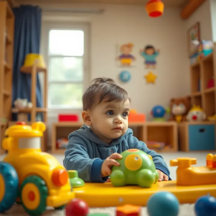 Ensuring a Safe and Stimulating Play Environment for Children Young child playing safely in a brightly lit room with educational toys