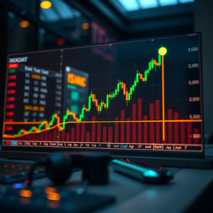 Conceptual graphic showing ethical investment with a rising stock chart and Islamic symbols