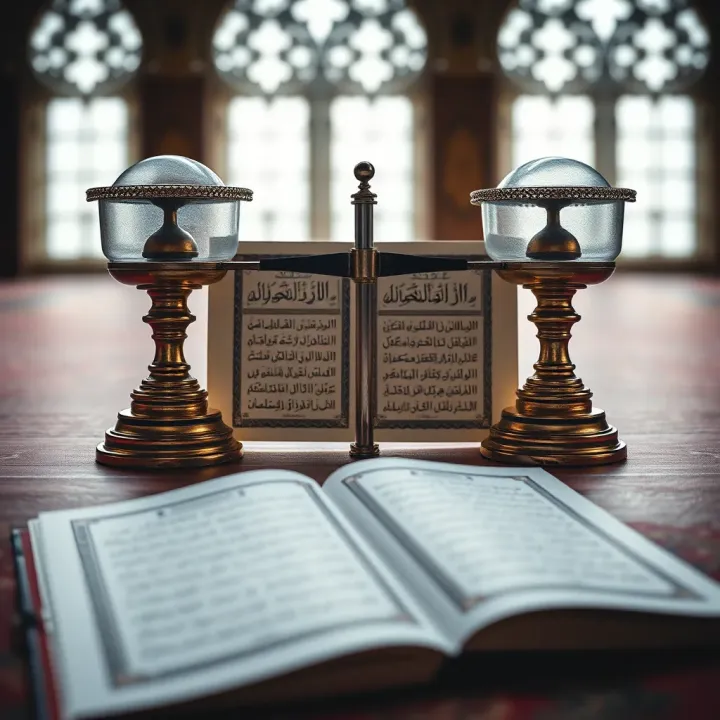 Ethical Considerations for Trading in Islamic Finance Ethical trading concepts in Islam with balance scales and Quranic text
